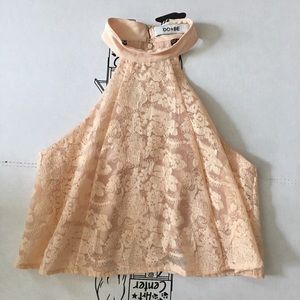 Pink high neck lace halter top